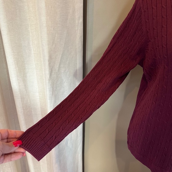 Croft & Barrow Cable Knit Wine V-neck Pullover Sweater Long Sleeve, Size Large - Picture 6 of 12